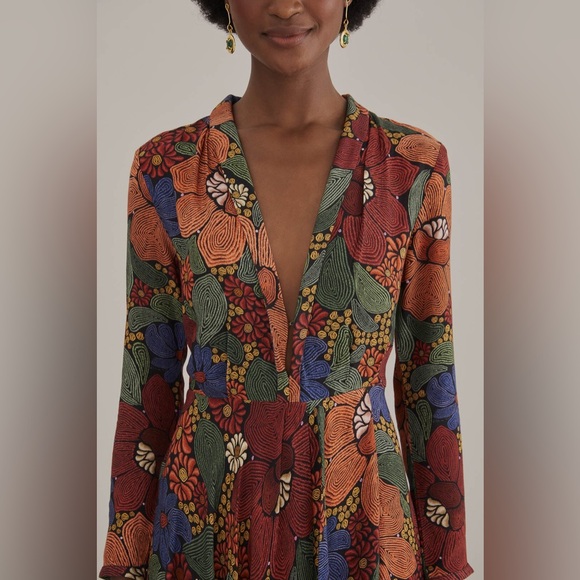 Farm Rio Black Stitched Flowers V Neck Maxi Dress— Women’s Medium - Picture 4 of 10